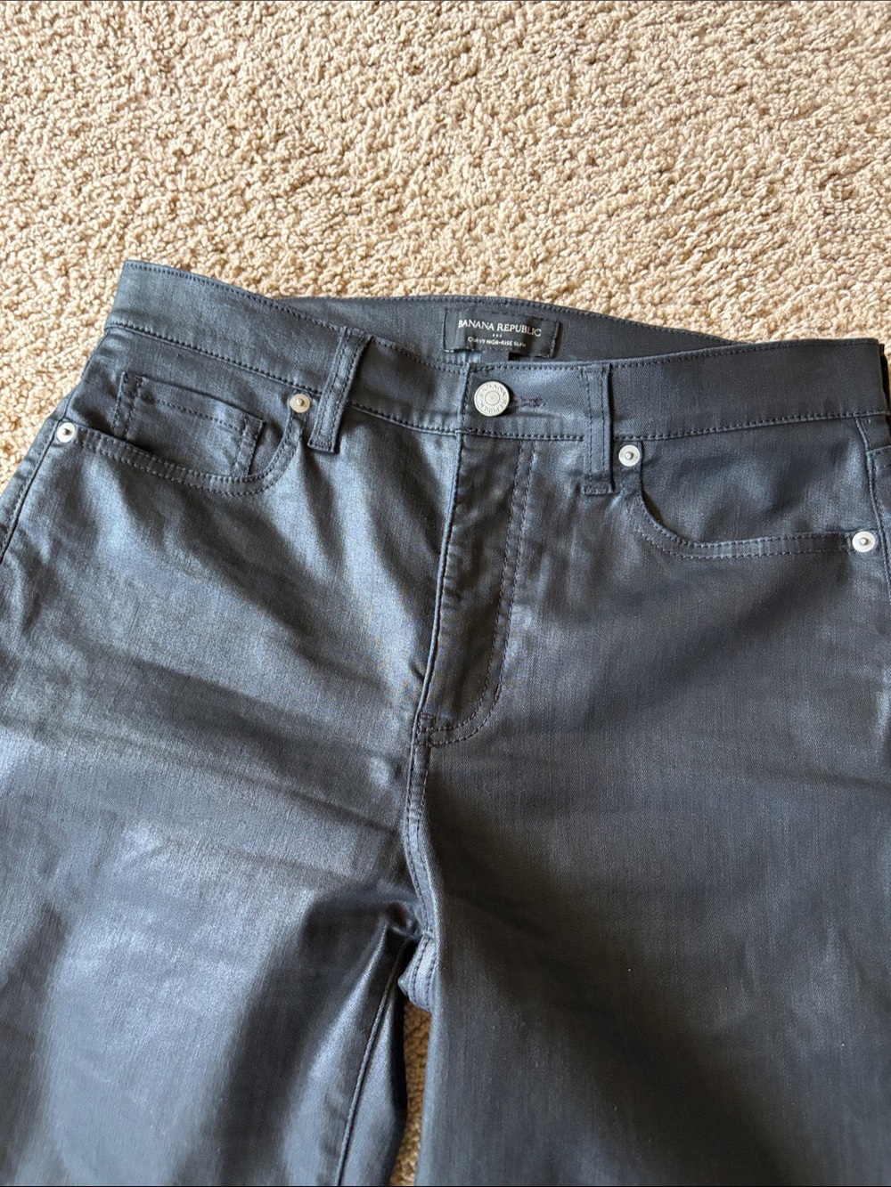 NWOT Banana Republic Curvy High-Rise Slim Coated Jean Black Stretch Sz 28/6 - Picture 4 of 16